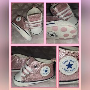 Pink Canvas Baby Girls High Top Sneaker Soft Anti-Slip Sole Newborn Infant